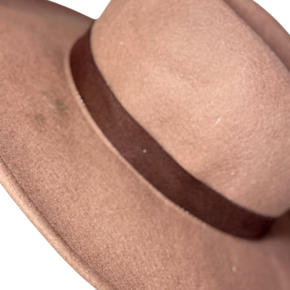 Free People Beaumont Suede Band Felt Fedora Hat One Size Beige Brown - Picture 6 of 11